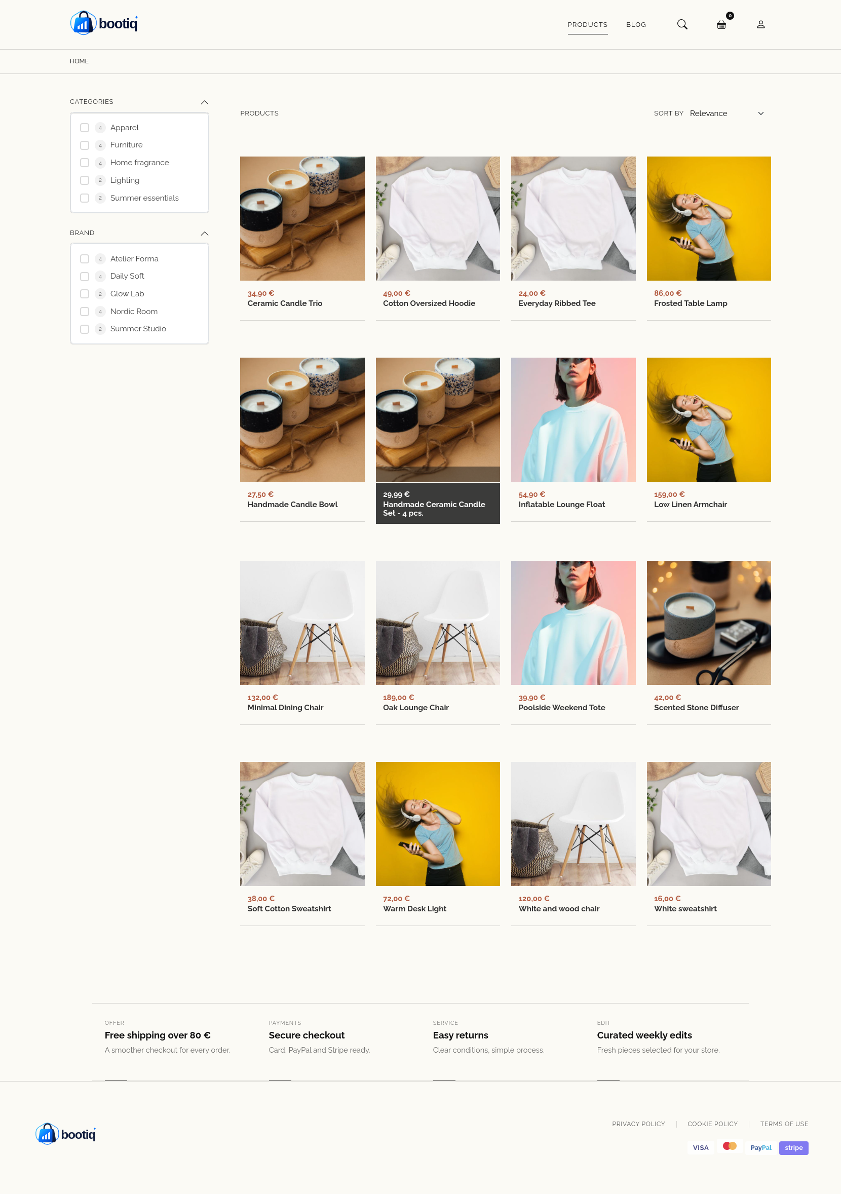 Bootiq Drupal Commerce product catalog with category and brand filters