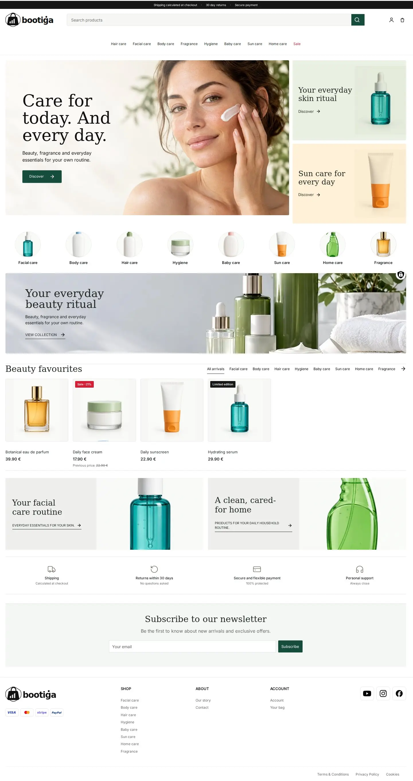 Example of a Bootiga storefront for cosmetics, perfume and personal care