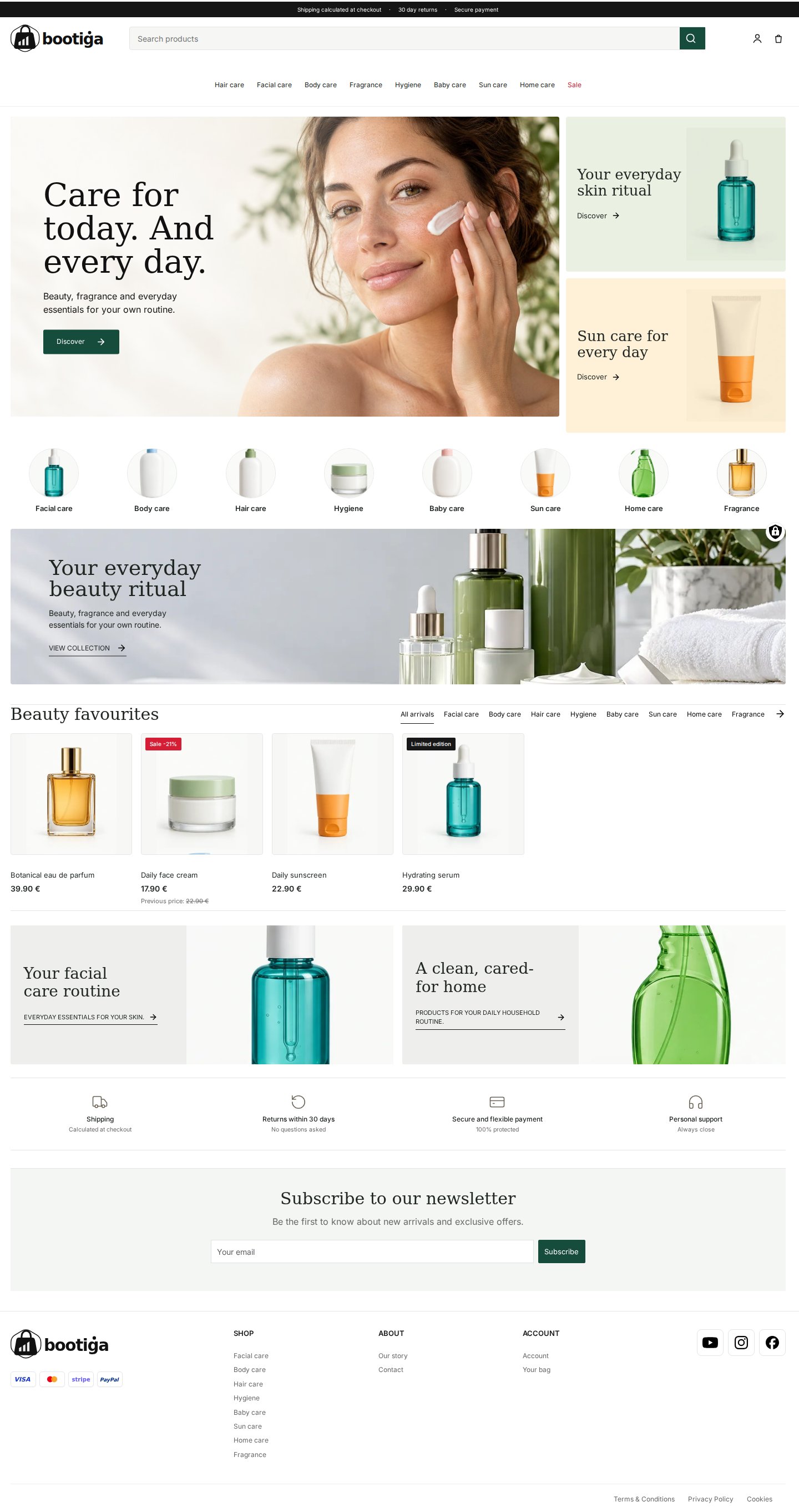Bootiga Beauty storefront for beauty, fragrance and everyday care