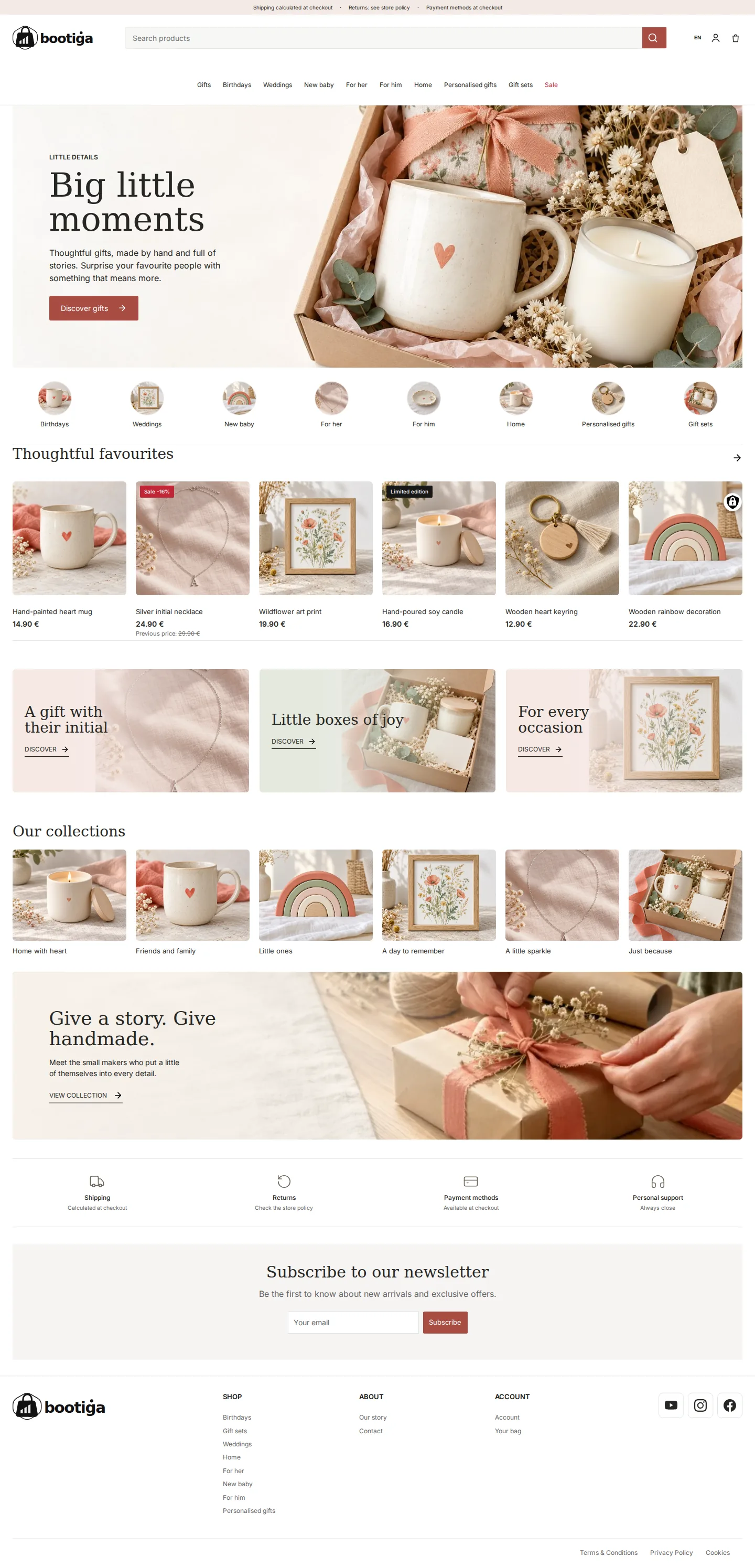 Bootiga Mimo storefront for original gifts and handmade creations