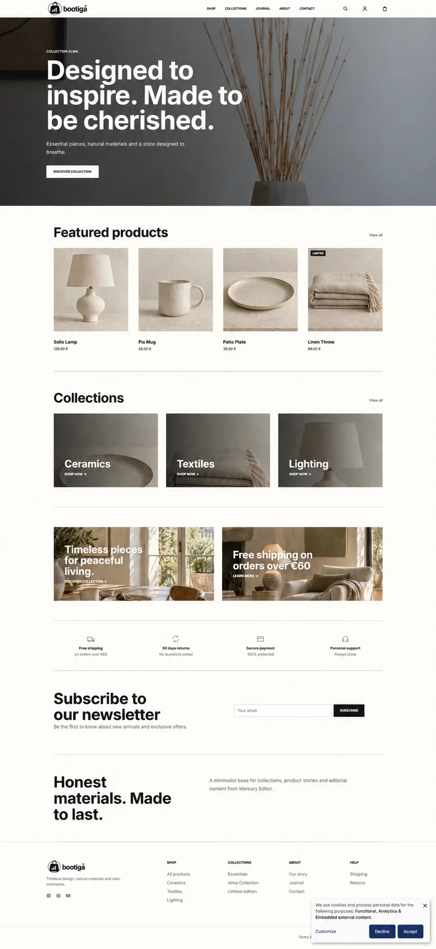 Bootiga Minimal product catalog with filters and ceramic products